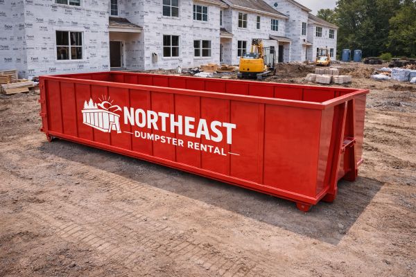 30-yard roll-off dumpster outside a multi-unit building